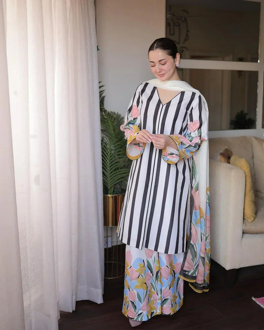 LULU SAR Silk Digital Print 3-Pc Suit
