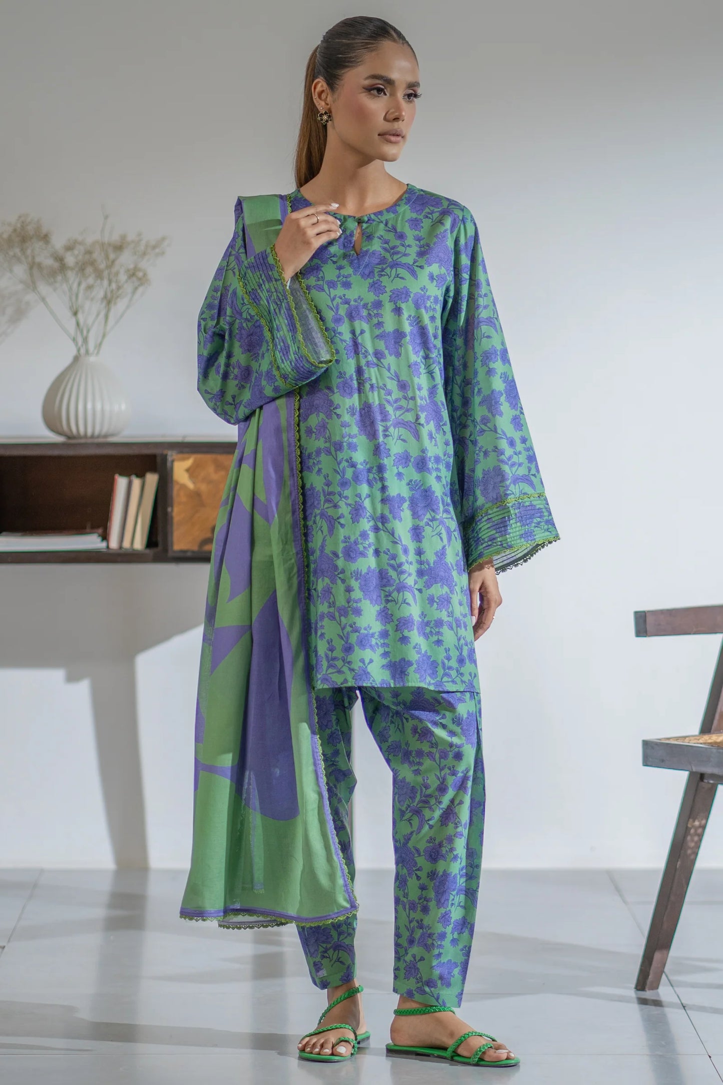 EGO Viscose Digital Printed 3-Pc Suit