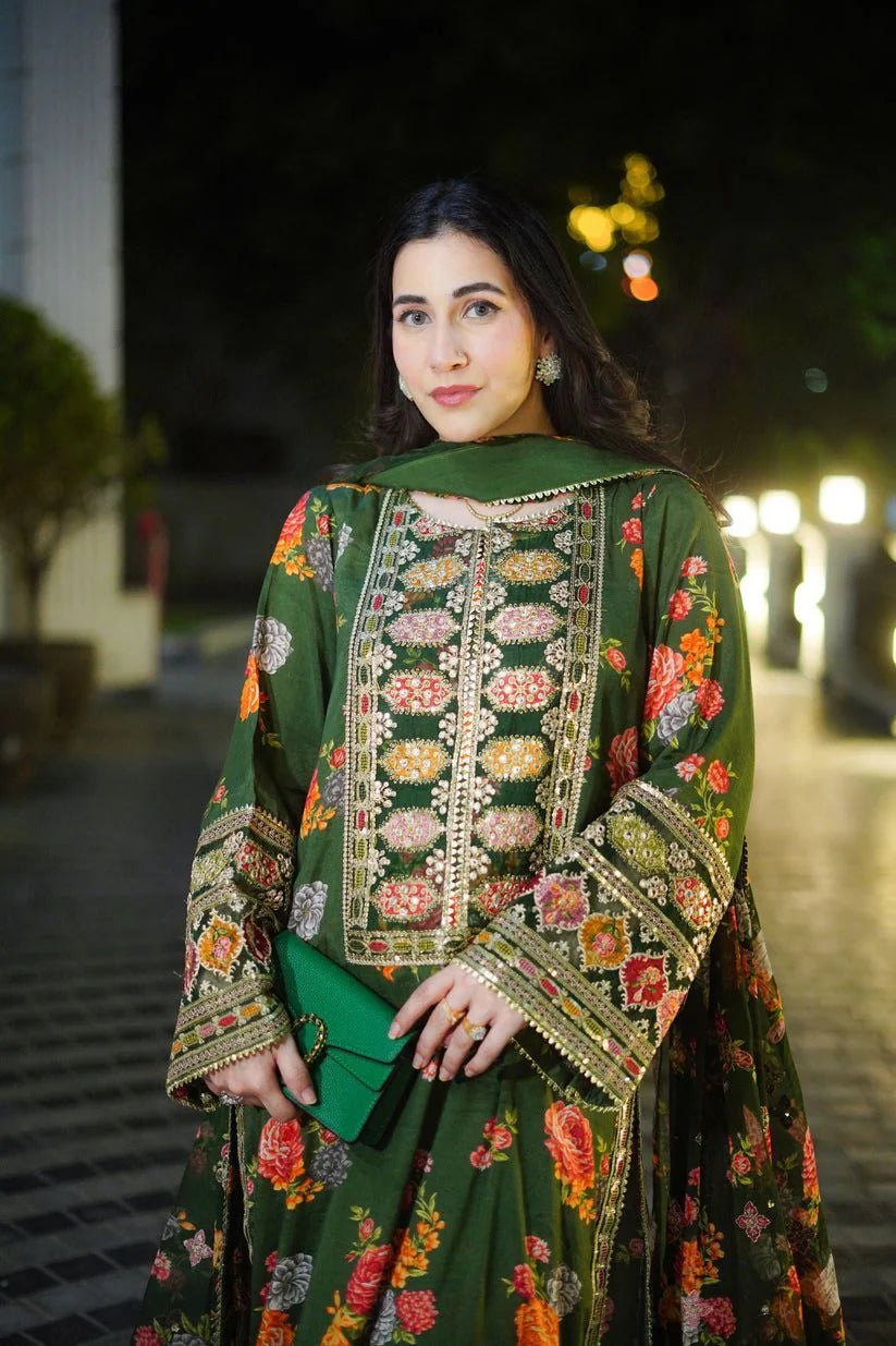 ANEELA Heavy Embroidered Silk  3-Pcs