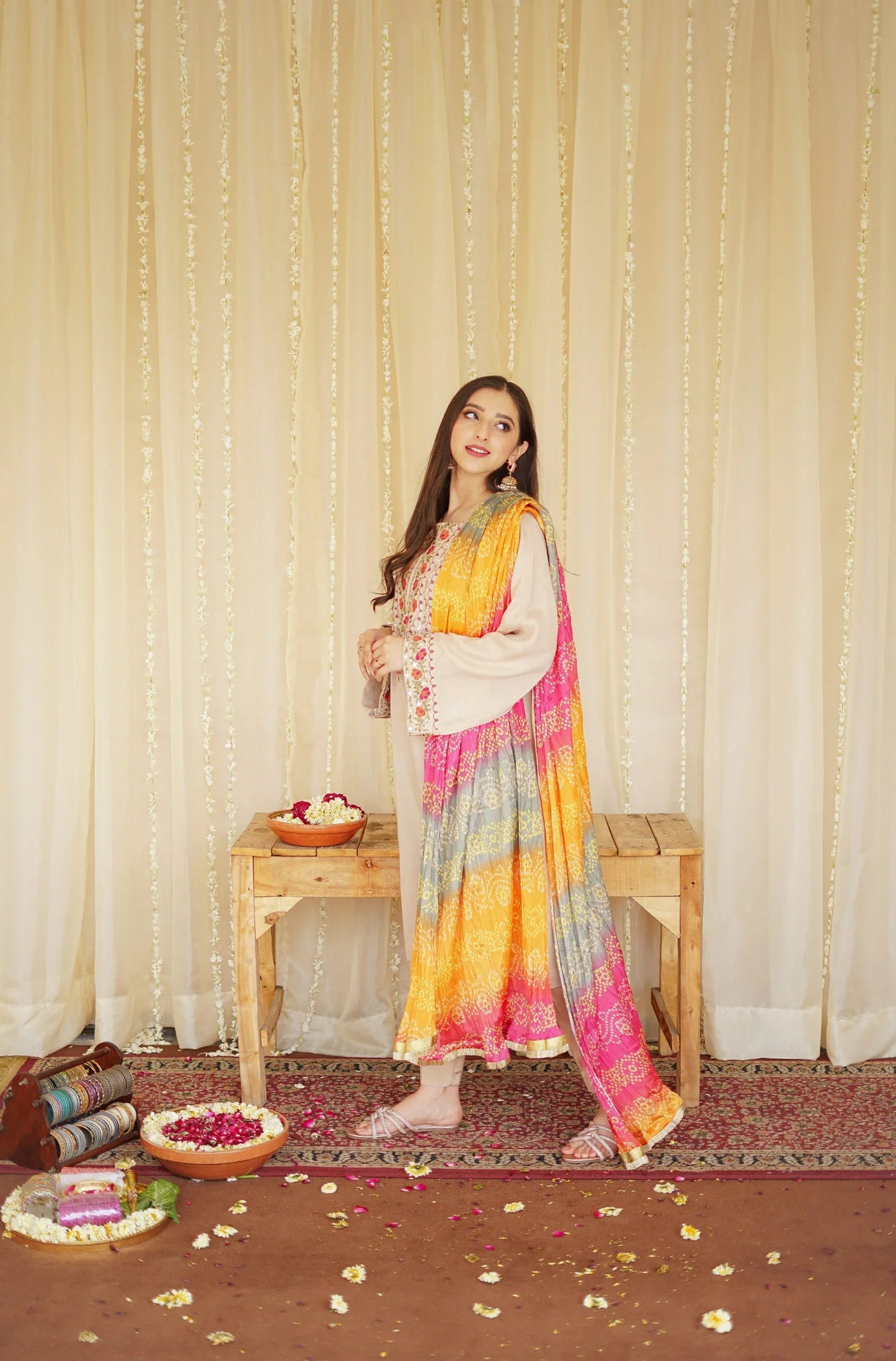 ASLING Embroidered Dhanak 3-Pc Suit