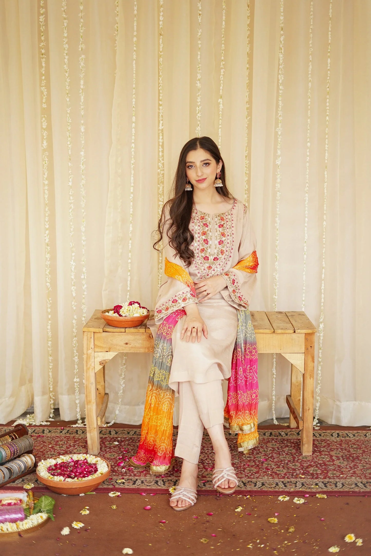 ASLING Embroidered Dhanak 3-Pc Suit