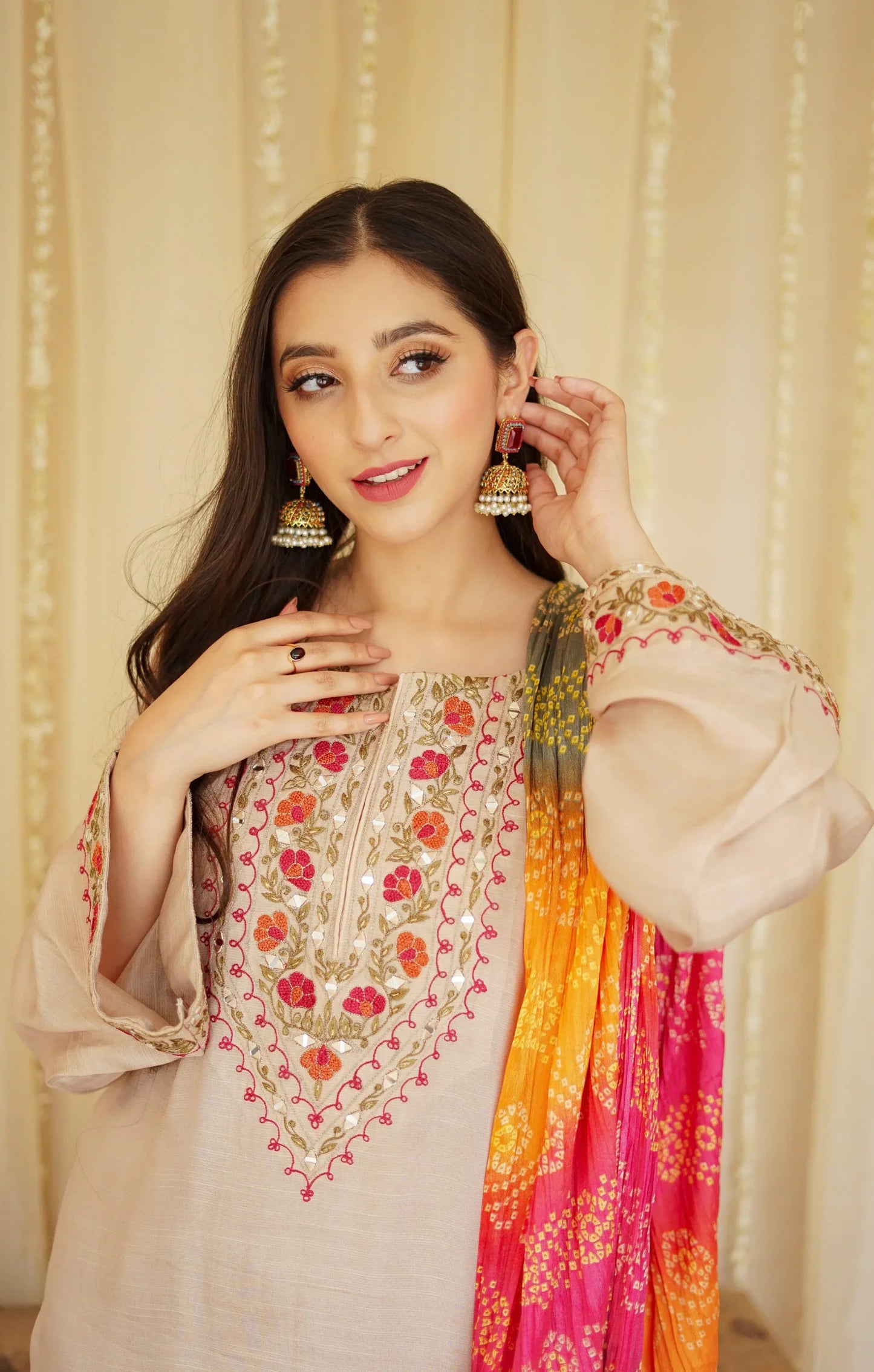 ASLING Embroidered Dhanak 3-Pc Suit