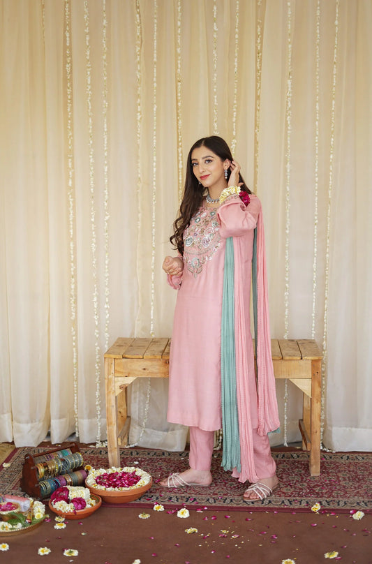 ASLING Embroidered Dhanak 3-Pc Suit