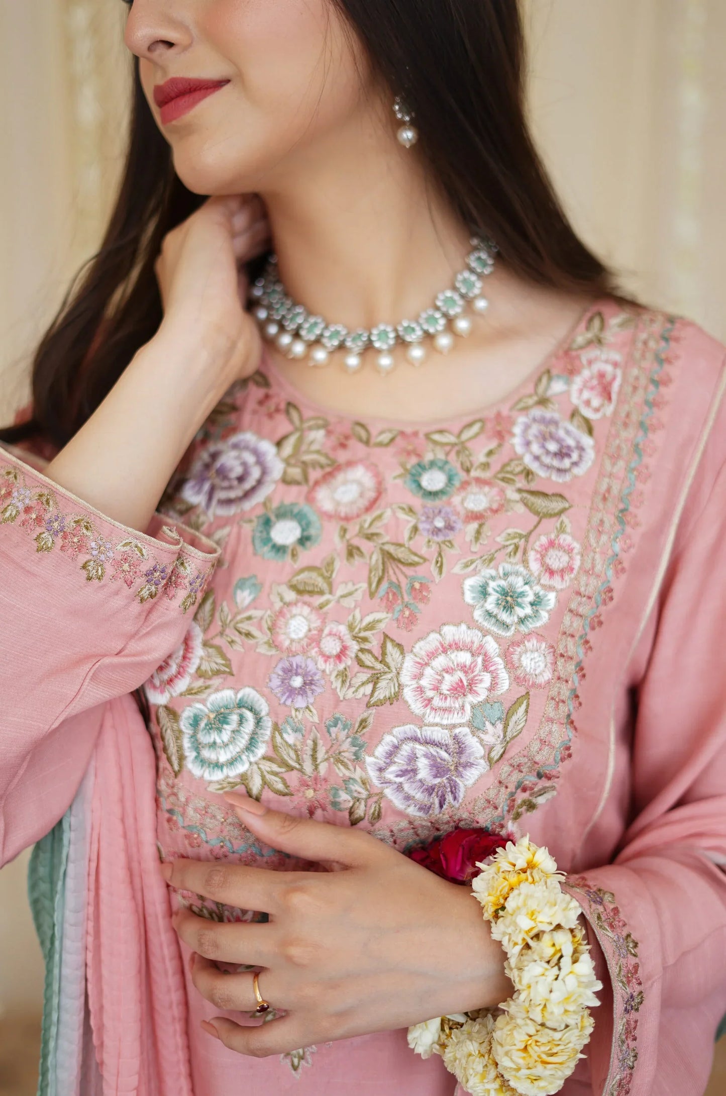 ASLING Embroidered Dhanak 3-Pc Suit