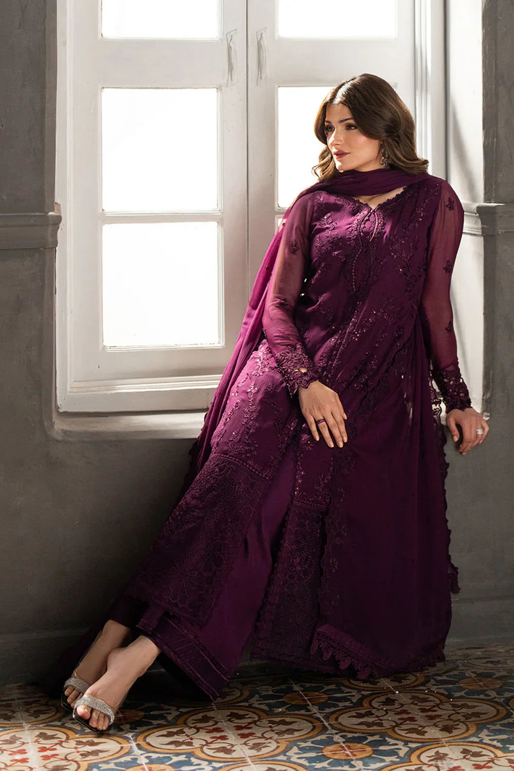 AZURE CHIFFON Embroidered 3-Pcs Suit