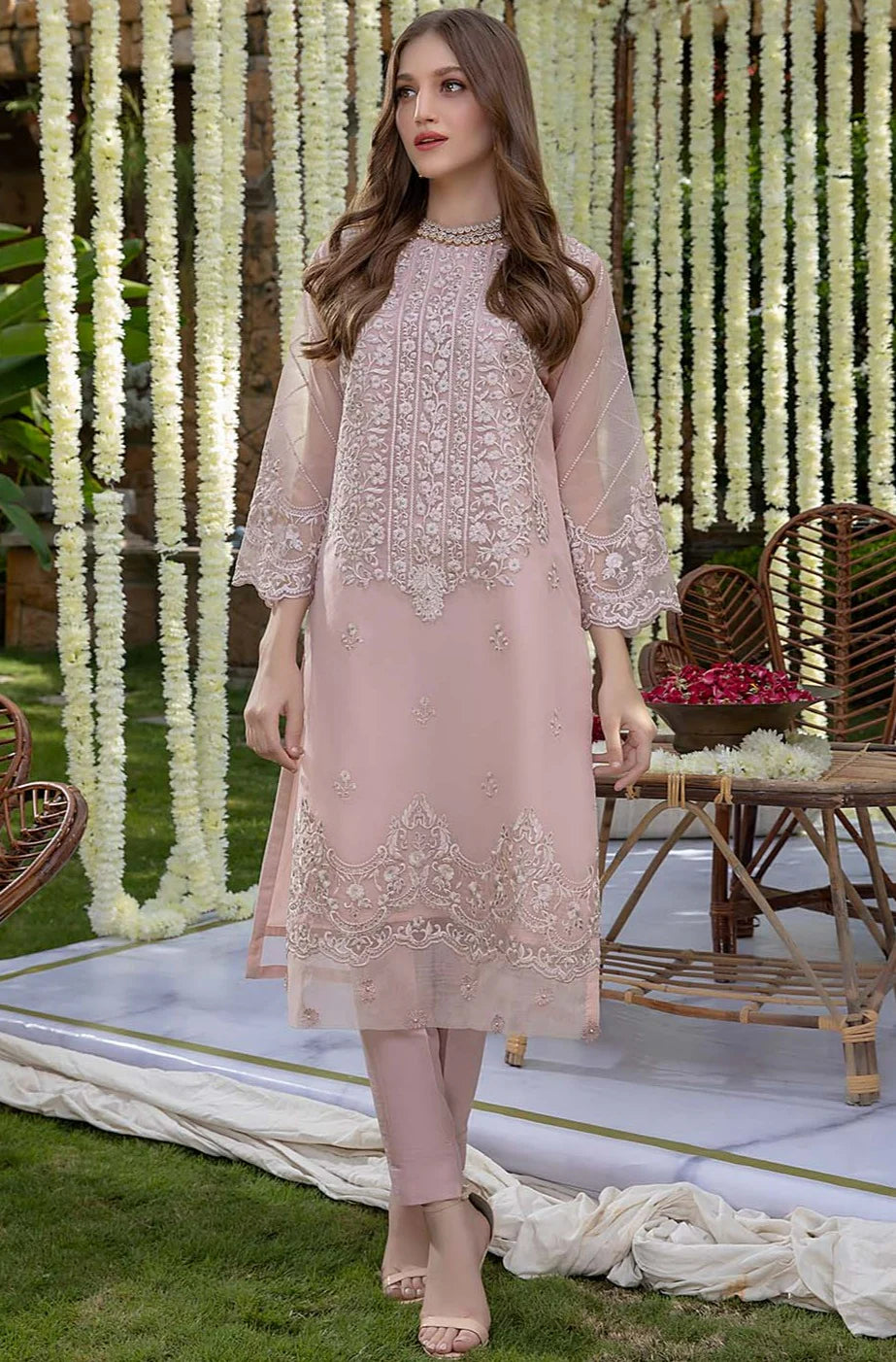 AZURE Organza Embroidered 2-Pc Suit
