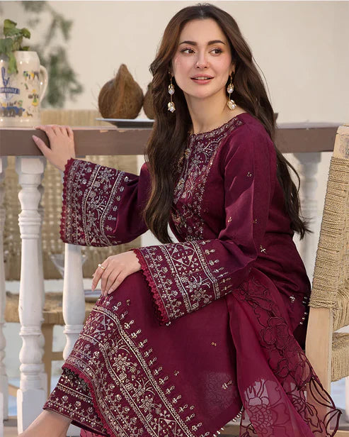QALAMKAR Luxury Embroidered Dhanak 3-Pcs