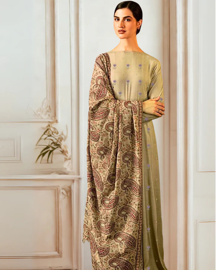 BREEZE Luxury Embroidered Dhanak 3-Pc Suit