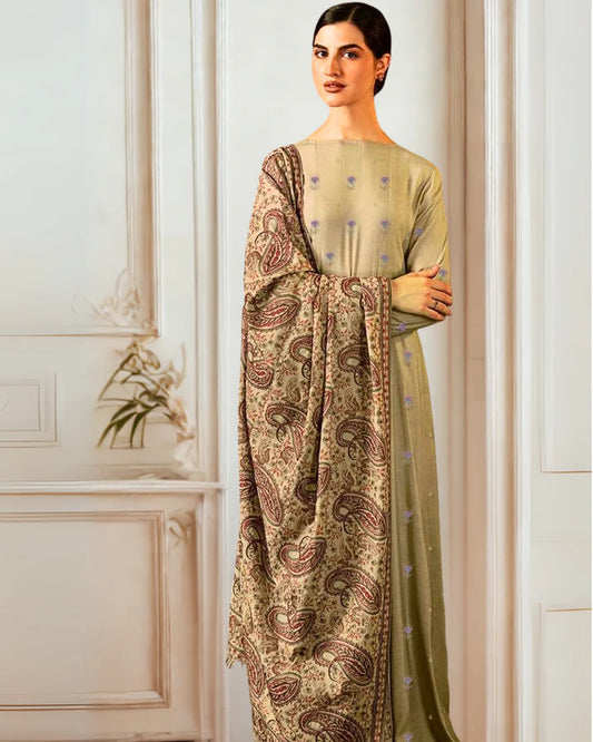 BREEZE Luxury Embroidered Dhanak 3-Pc Suit