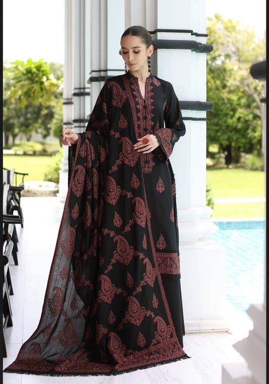 BREEZE Luxury Embroidered Dhanak 3-Pc Suit