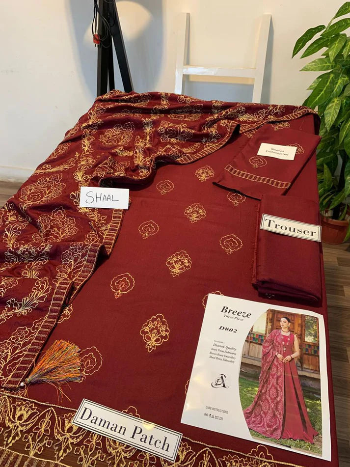 BREEZE Luxury Embroidered Dhanak 3-Pc Suit