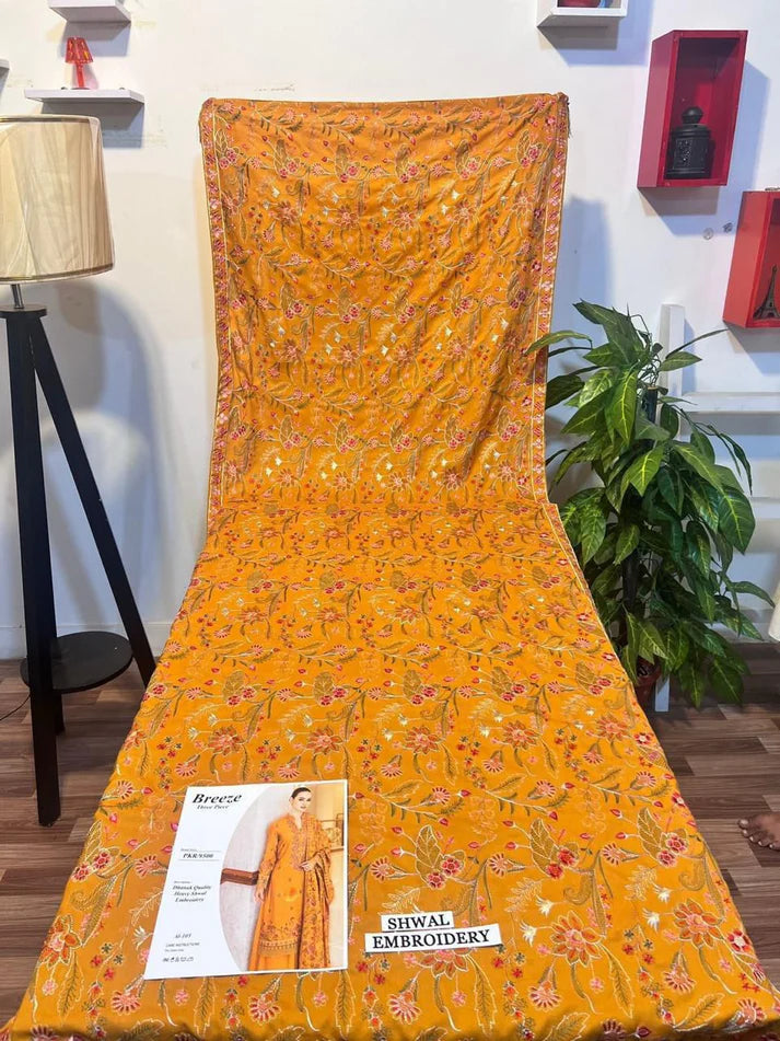 BREEZE Luxury Embroidered Dhanak 3-Pc Suit
