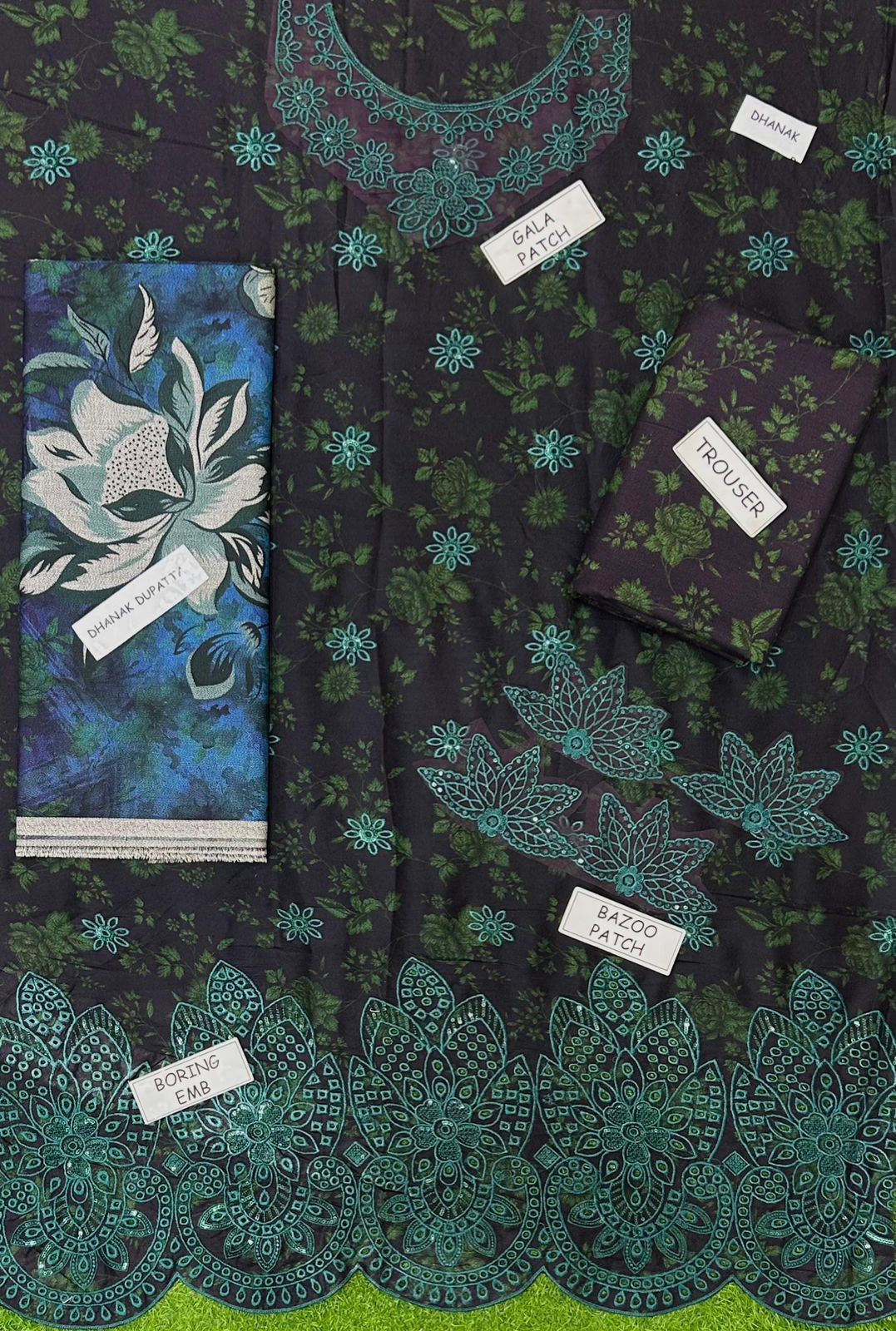BAROQUE Dhanak Embroidered 3-Pc Suit