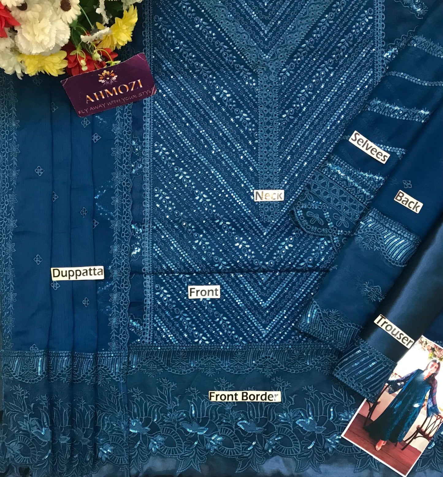 AZURE CHIFFON Luxury Fancy 3-Pc Suit