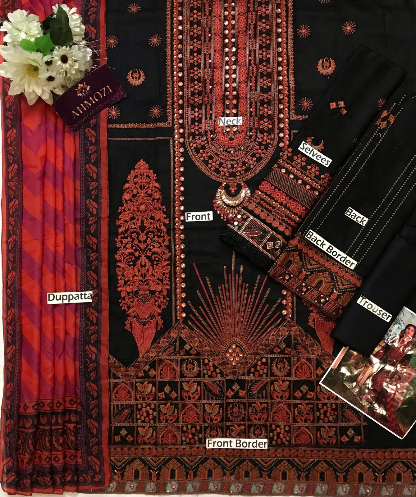 Mariam Hussain Embroidered Lawn 3-Pcs Suit
