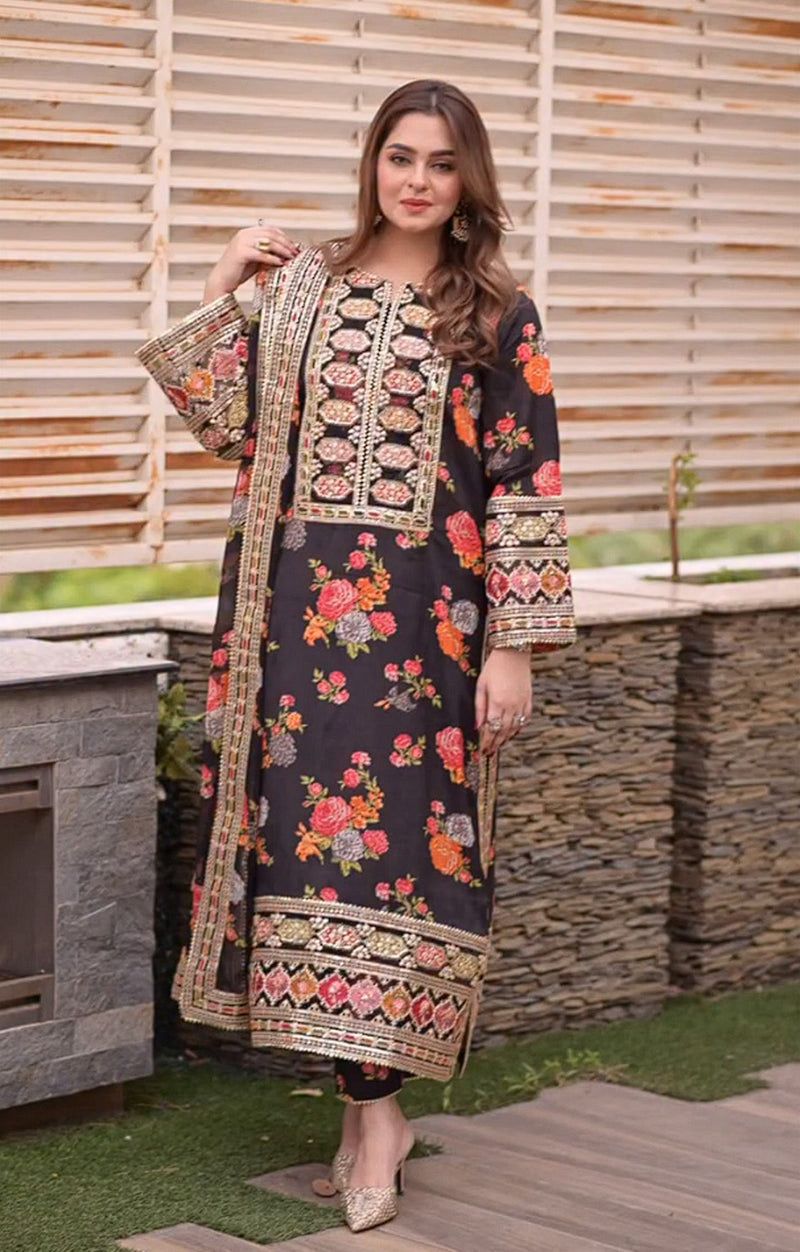 ANEELA Heavy Embroidered Silk  3-Pcs