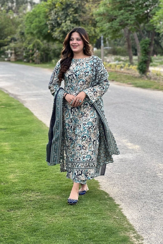 BIN SAEED Stylish Digital Khaddar 3-Pc Suit
