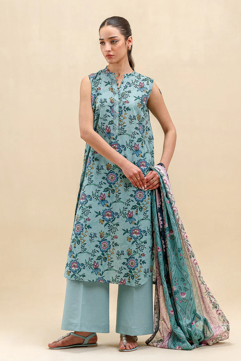 BEECHTREE Printed Lawn 3-Pcs Suit