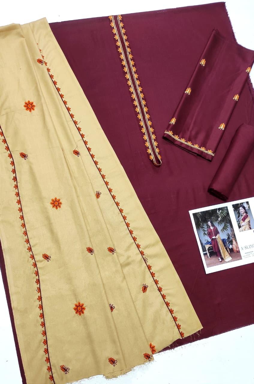 ASLING Embroidered Dhanak 3-Pc Suit