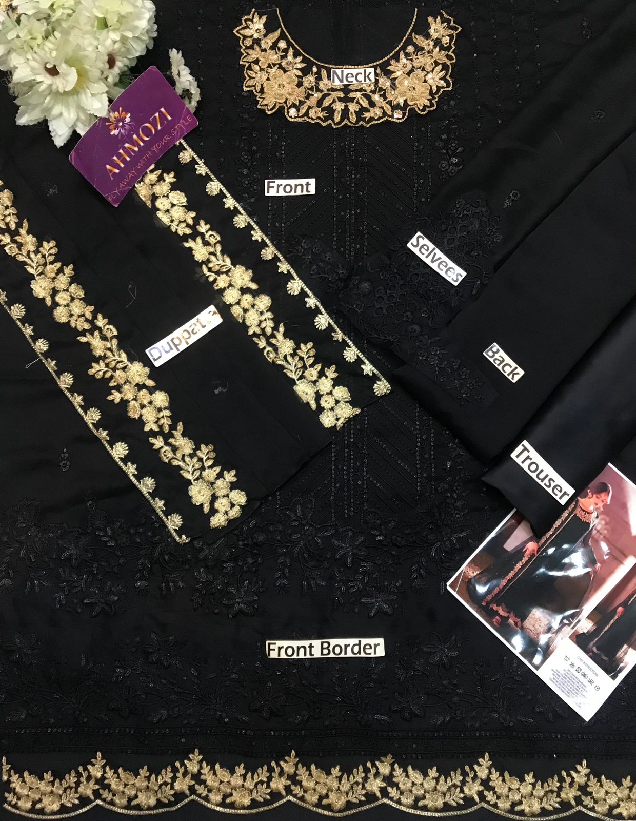 AZURE Luxury Chiffon Embroidered 3-Pcs