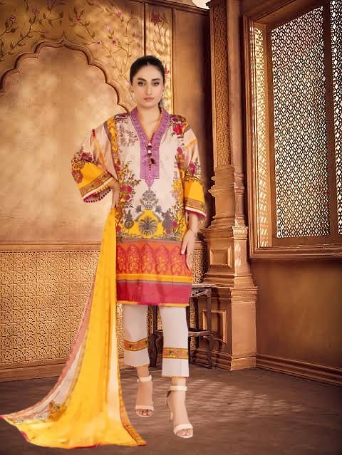 GUL AHMED -3PC Unstitched Printed Suit