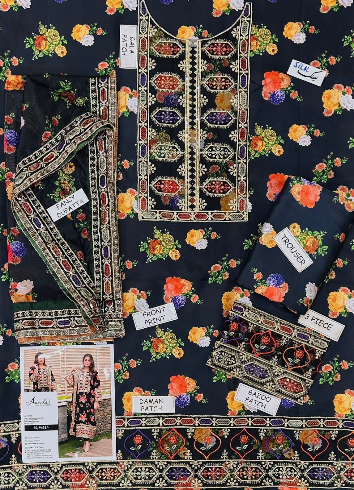 ANEELA Heavy Embroidered Silk  3-Pcs