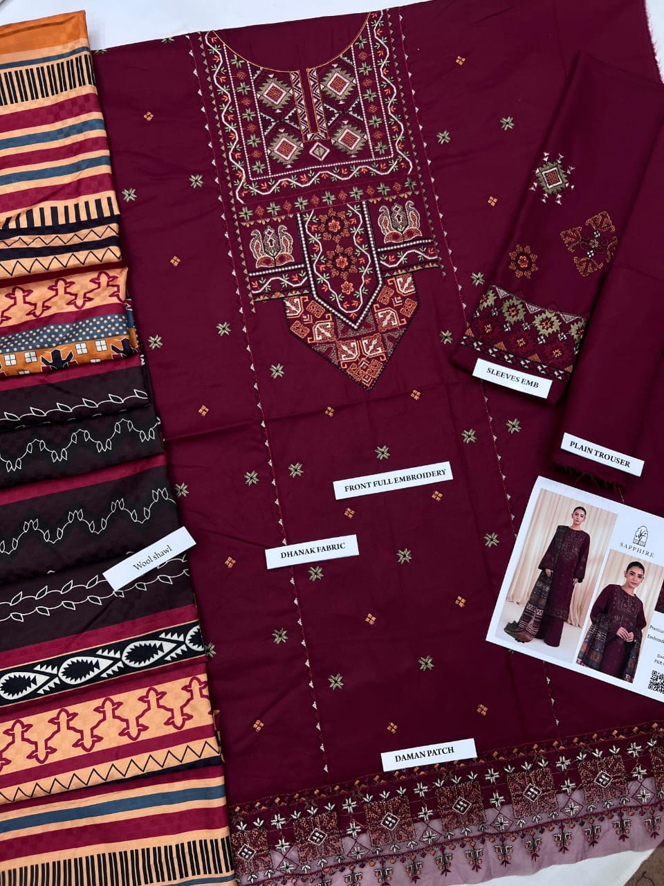 SAPPHIRE Premium Dhanak Embroidered 3-Pcs