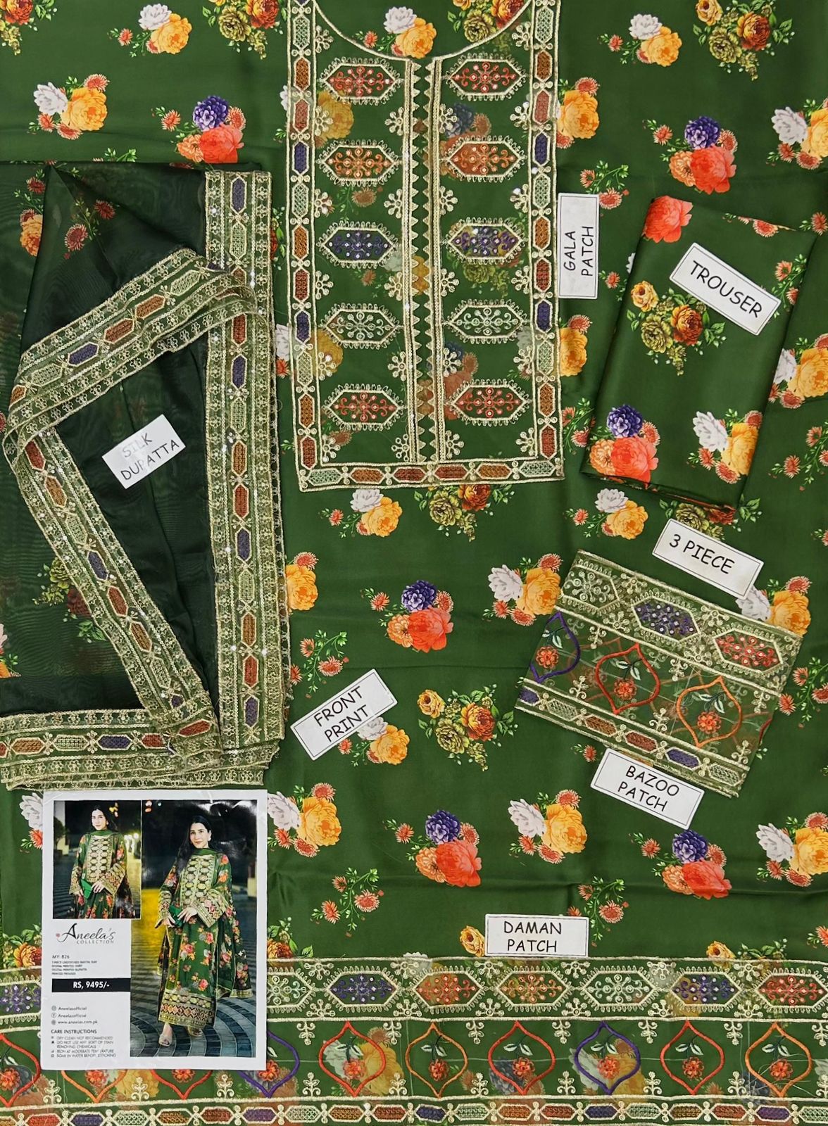 ANEELA Heavy Embroidered Silk  3-Pcs