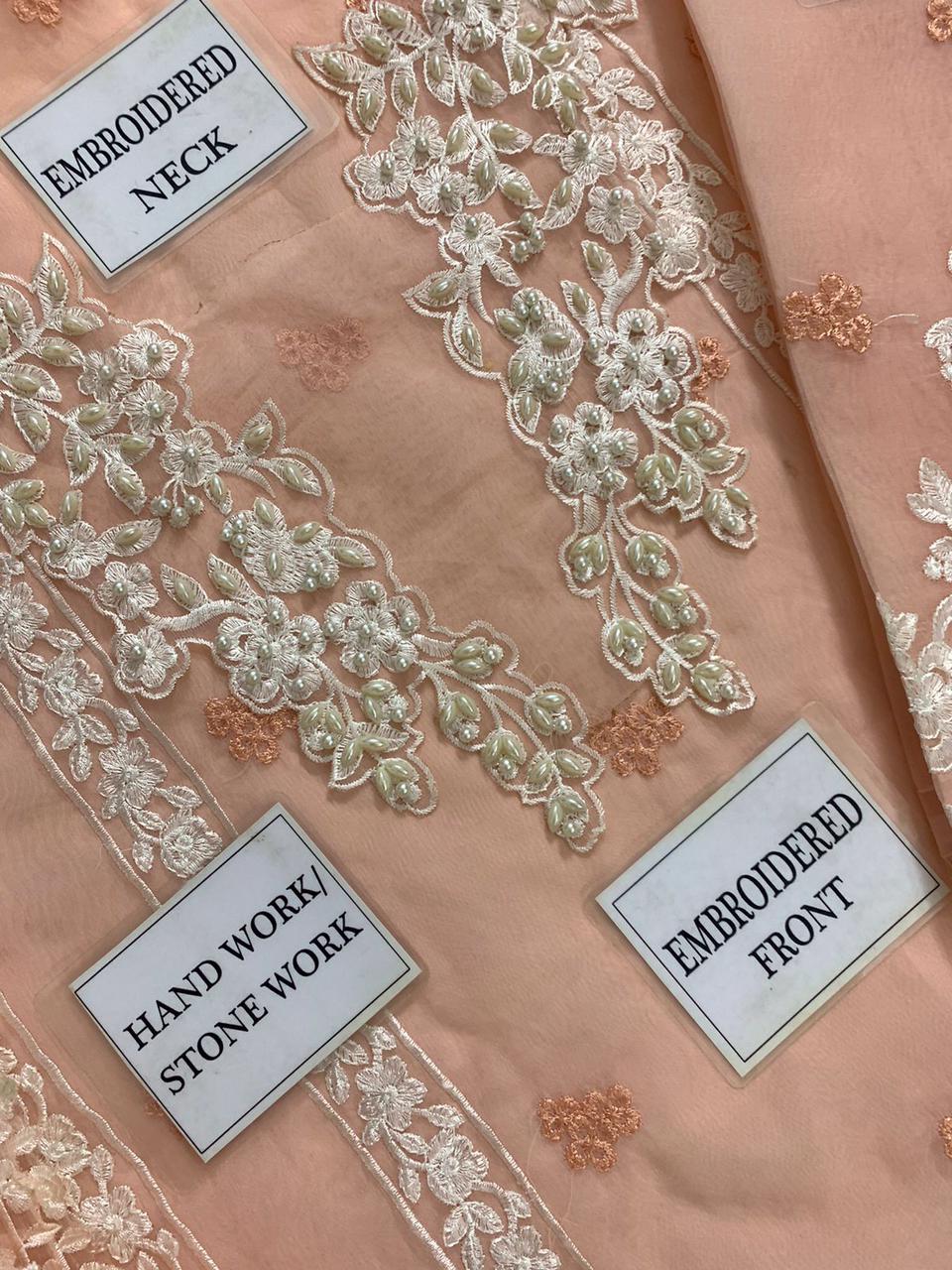 AZURE Organza Luxury Embroidered 3-Pcs