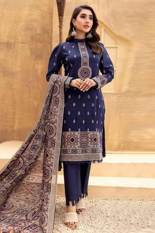 BREEZE Luxury Embroidered Dhanak 3-Pc Suit