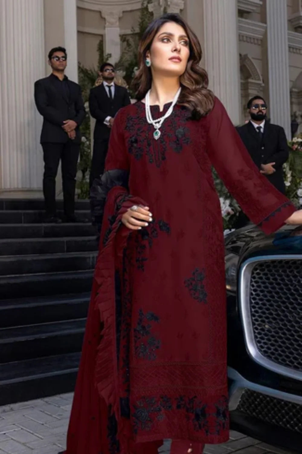 AZURE Chiffon Embroidered Luxury 3-Pc Suit