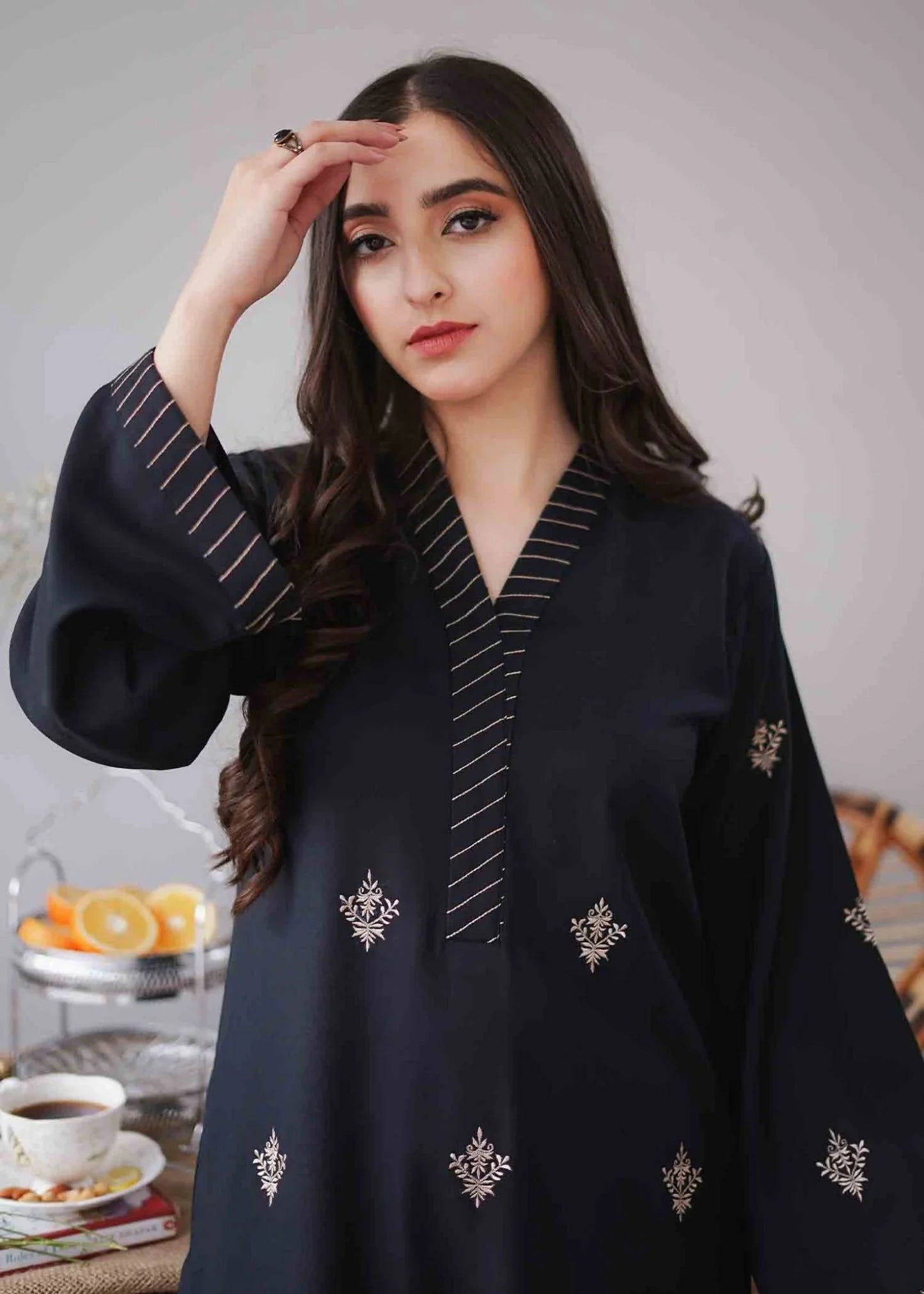 ASLING Embroidered Dhanak 3-Pc Suit