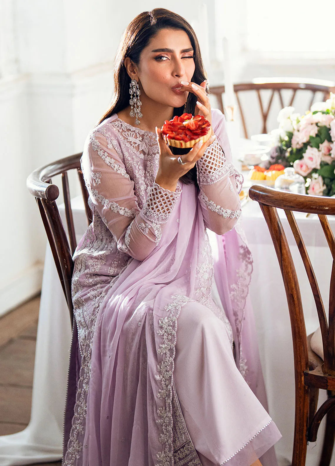 AZURE CHIFFON  Heavy Embroidered 3-pcs
