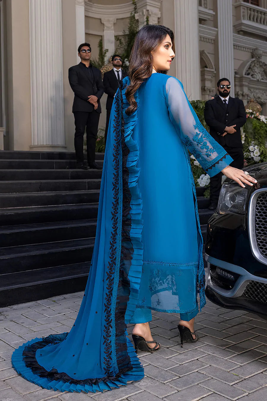 AZURE Chiffon Embroidered Luxury 3-Pc Suit