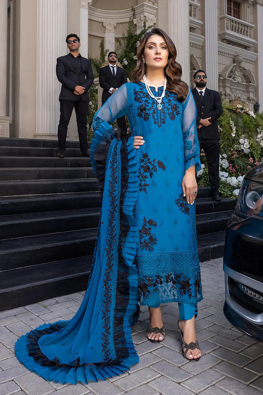 AZURE Chiffon Embroidered Luxury 3-Pc Suit