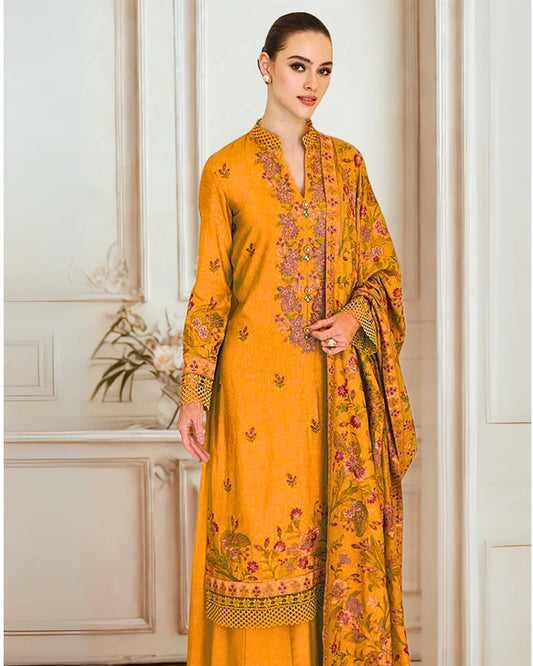BREEZE Luxury Embroidered Dhanak 3-Pc Suit